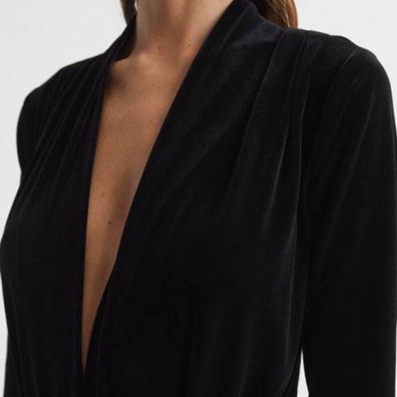 REISS Rosalba Velvet Plunge Bodysuit, Black - Large - Picture 3 of 11